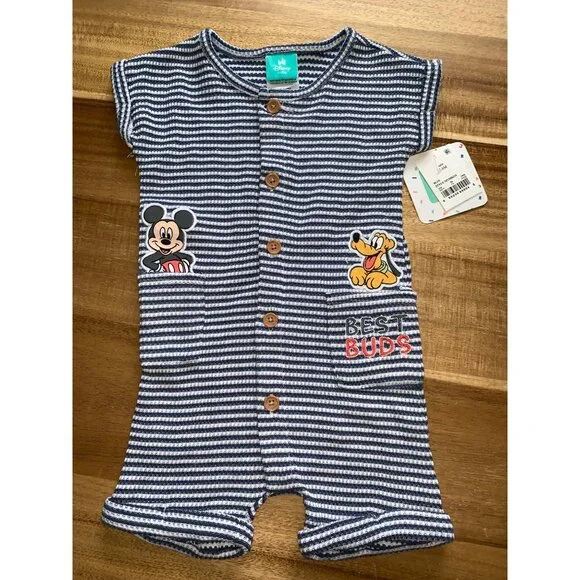 Disney Baby Mickey Pluto Best Buds Striped Romper For Infant Size 3-6M - Picture 1 of 10